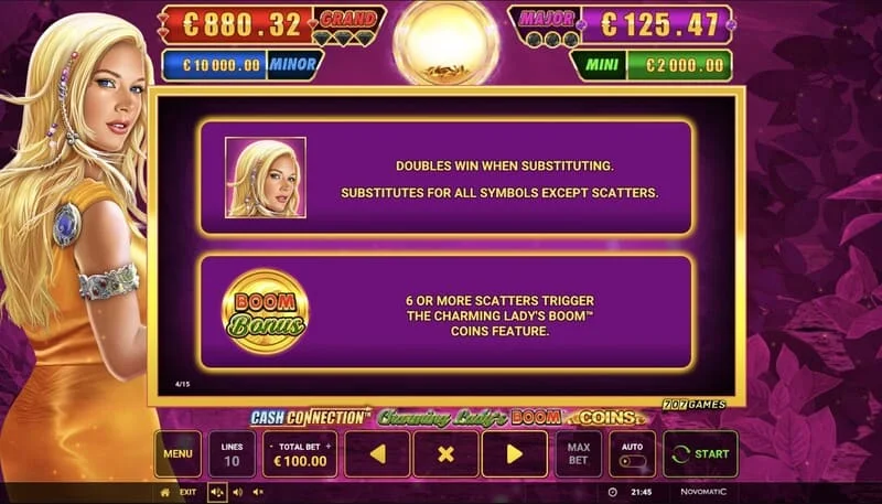Cash Connection - Charming Lady's Boom Coins - Boom Coins რაუნდის დაწყება 7×5 ბადეზე