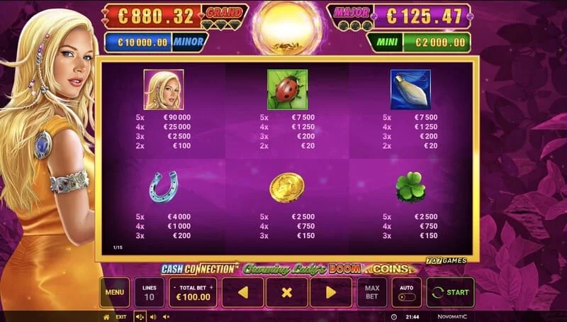 Cash Connection - Charming Lady's Boom Coins - Boom Spins მინი თამაში გაფართოებულ ბადეზე