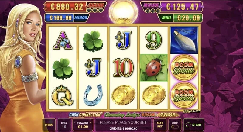 Cash Connection - Charming Lady's Boom Coins - 5×3 ბადე იღბლიანი სიმბოლოებით